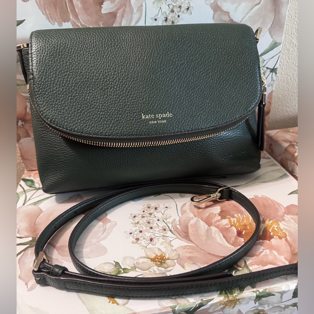 kate spade Dark Green Pebbled Leather Crossbody Bag